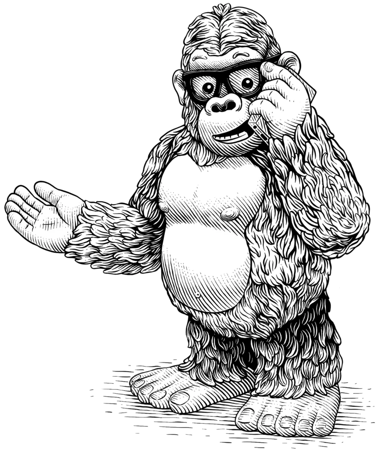 Friendly gorilla waving